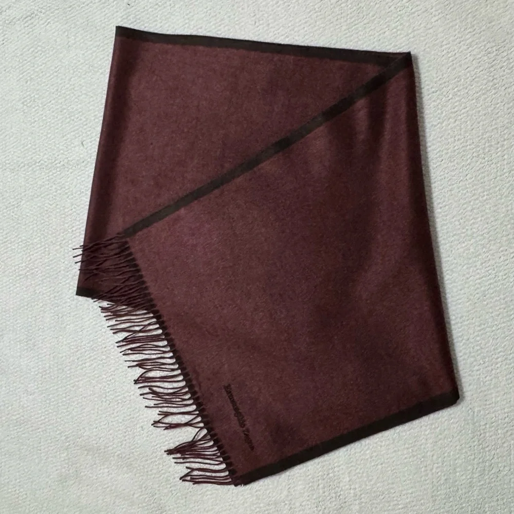 Ermenegildo Zegna Italy Burgundy/Brown fFringed Edge Silk Scarf